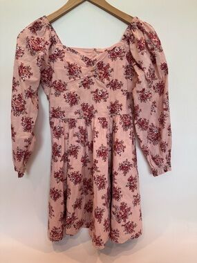 Janie and Jack sz 12 Pink Floral Puff-Sleeve Dress